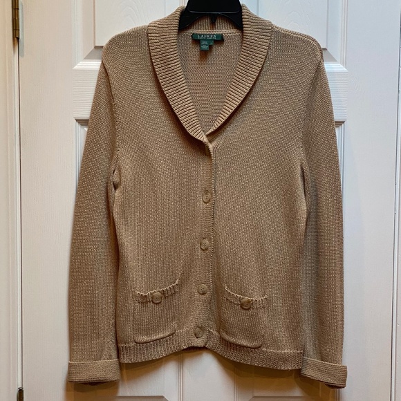 Ralph Lauren Tan Cardigan Sweater. - Picture 1 of 5